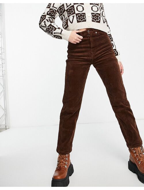Monki straight cord pants in brown