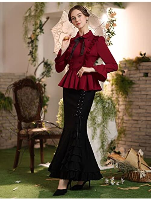 Belle Poque Women's Victorian Steampunk Ruffled Fishtail Mermaid Skirt BP203