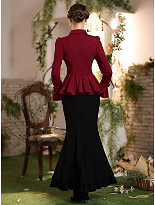 Belle Poque Women's Victorian Steampunk Ruffled Fishtail Mermaid Skirt BP203