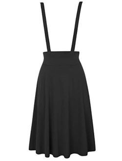 Women's Vintage Overall High Waist A-Line Suspender Skirt Pleated Pinafore Dress