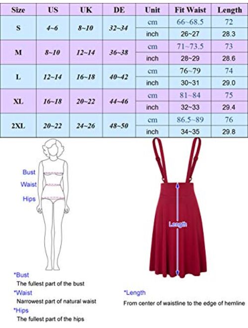 Belle Poque Women's Vintage Overall High Waist A-Line Suspender Skirt Pleated Pinafore Dress