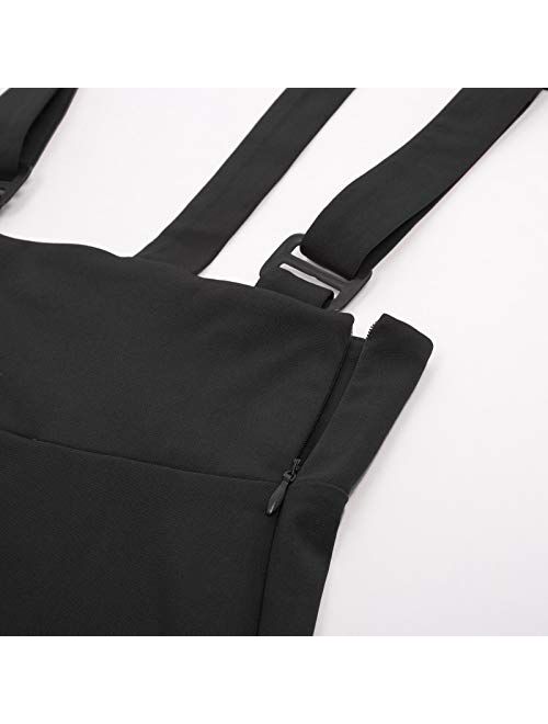 Belle Poque Women's Vintage Overall High Waist A-Line Suspender Skirt Pleated Pinafore Dress
