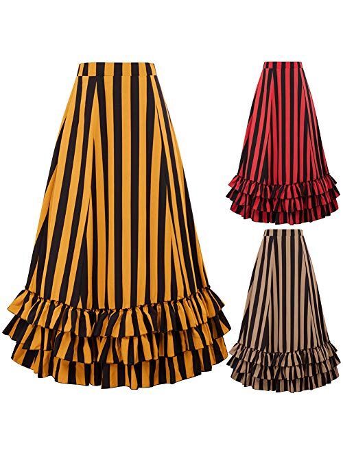 Belle Poque Women's Vintage Stripes Gothic Victorian Skirt Renaissance Style Falda