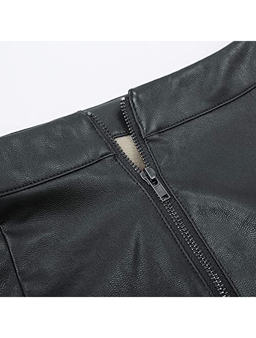 Kate Kasin Women's Faux Leather Pencil Skirt Elegant High Waist Bodycon Skirt Back Split