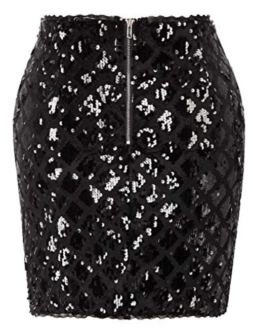 Kate Kasin Women Sequin Bodycon Mini Skirt Club Wear Party Sparkle Above Knee Pencil Skirt
