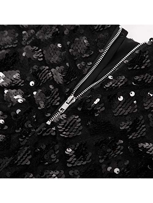 Kate Kasin Women Sequin Bodycon Mini Skirt Club Wear Party Sparkle Above Knee Pencil Skirt