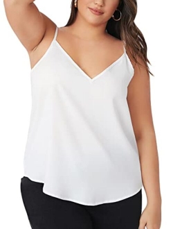 Women's Sleeveless Twist Front Wrap Cami Tank Top with Spaghetti Strap Tee