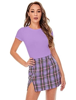 Women's Solid Basic Tee Round Neck Short Sleeve Slim Fit T-Shirt Tops