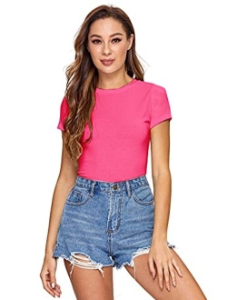 Women's Solid Basic Tee Round Neck Short Sleeve Slim Fit T-Shirt Tops
