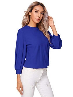 Women's 3/4 Long Sleeve Casual Office Blouse for Work Round Neck Top Plain Shirt