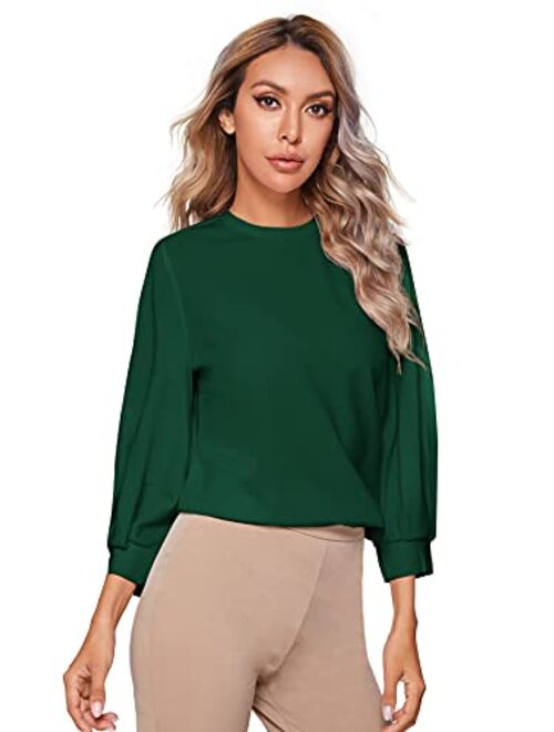 SheIn Women's 3/4 Long Sleeve Casual Office Blouse for Work Round Neck Top Plain Shirt