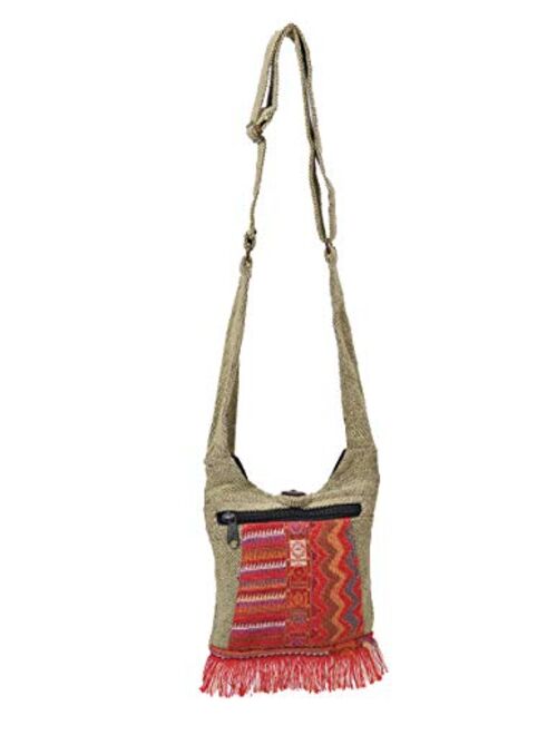The Collection Royal Geometric & Fringe Accent Mini Sling Crossbody Hobo Bag Hippie Purse Bohemian
