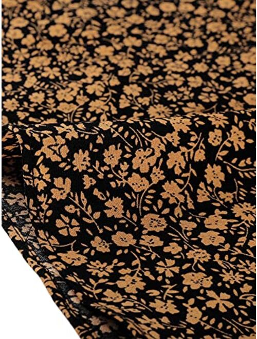 Allegra K Women's Floral Midi Skirt Peasant Elastic Waist A-Line Ditsy Leave Print Skirts