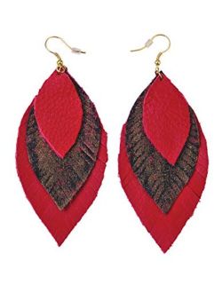 The Collection Royal The Collection Red and Black Layered Feather Shaped Drop Earring