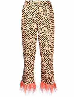 Boudoir feather-trim cropped trousers