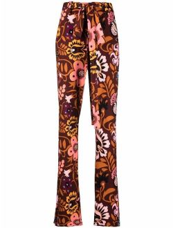 floral belted flared trousers