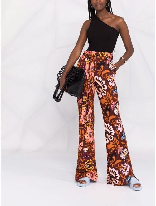 La DoubleJ floral belted flared trousers