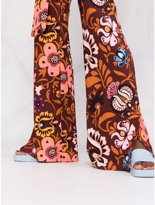 La DoubleJ floral belted flared trousers