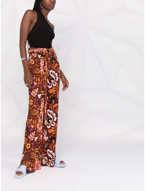 La DoubleJ floral belted flared trousers