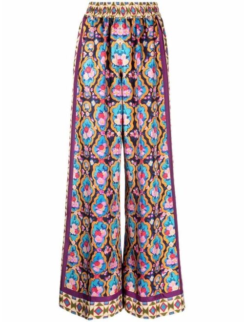 La DoubleJ Placeé-print silk trousers