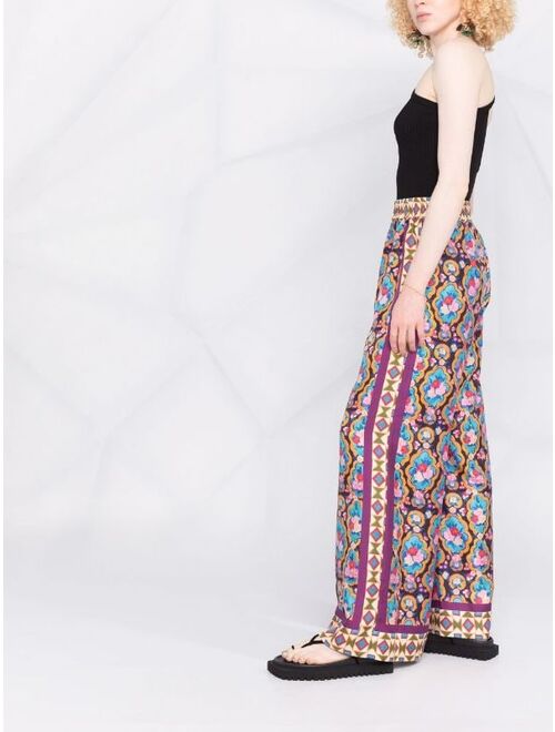 La DoubleJ Placeé-print silk trousers
