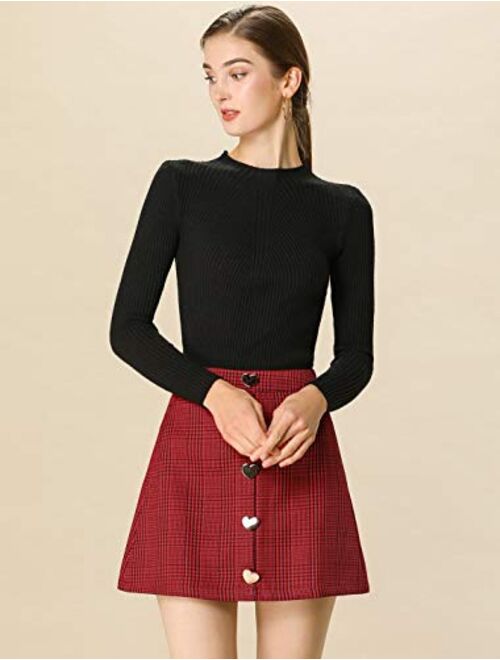 Allegra K Women's Cute Plaids Skirts Vintage Button Decor A-Line High Waist Mini Skirt