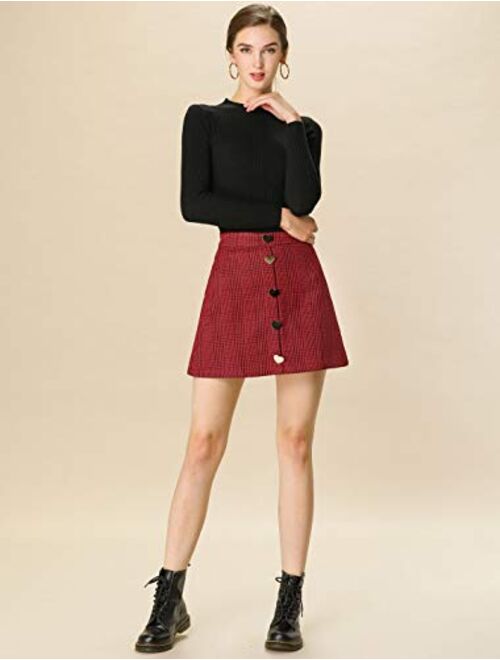 Allegra K Women's Cute Plaids Skirts Vintage Button Decor A-Line High Waist Mini Skirt