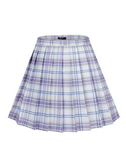 Womens Uniforms Plaid Pleated Mini Skirt