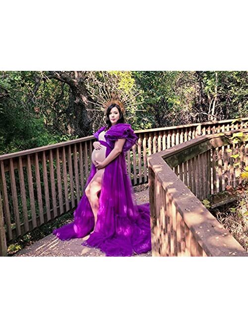 Tianzhihe Sheer Maternity Tulle Robe for Photoshoot Pregnant Baby Shower Gown Lingerie Bridal Wedding Scraf