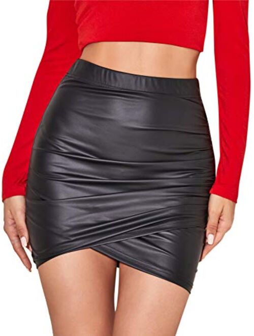 SheIn Women's Elastic High Waist Asymmetrical Tulip Hem Bodycon Mini Skirt