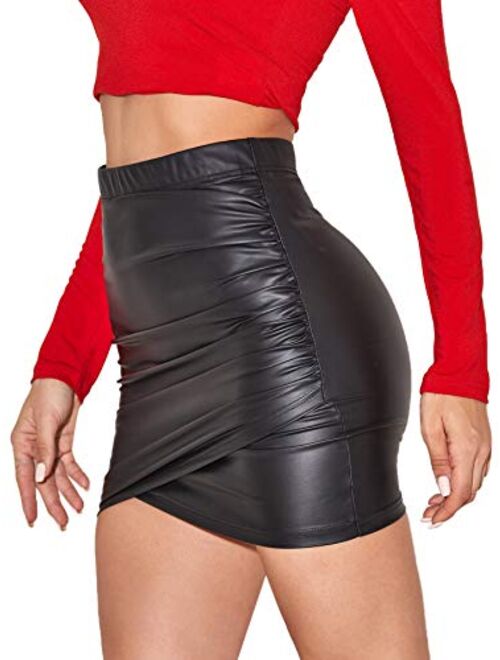 SheIn Women's Elastic High Waist Asymmetrical Tulip Hem Bodycon Mini Skirt