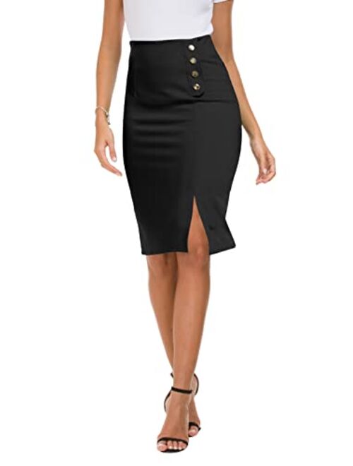 Urban CoCo Women's Elegant Zipper Split Midi Slit Bodycon Pencil Skirt