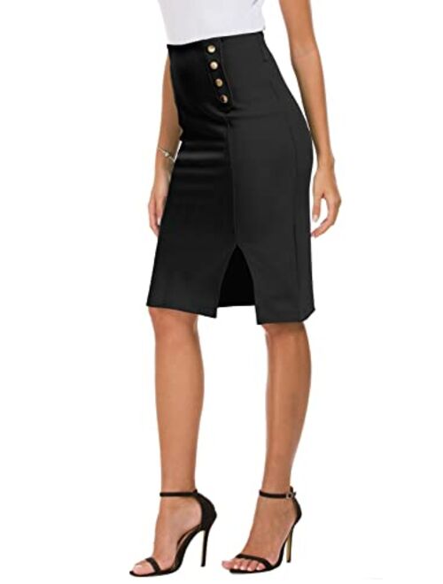 Urban CoCo Women's Elegant Zipper Split Midi Slit Bodycon Pencil Skirt