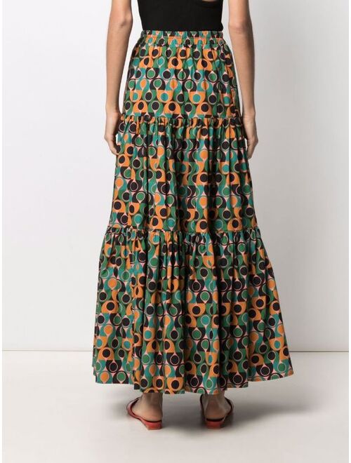 La DoubleJ geometric-print tiered skirt