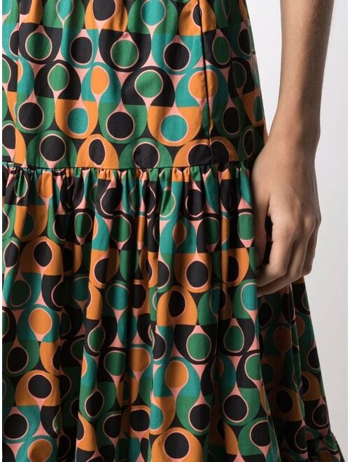 La DoubleJ geometric-print tiered skirt