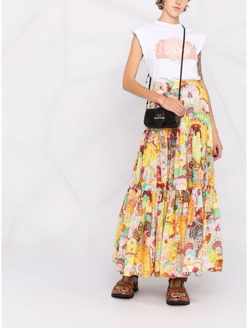 La DoubleJ abstract-print tiered skirt
