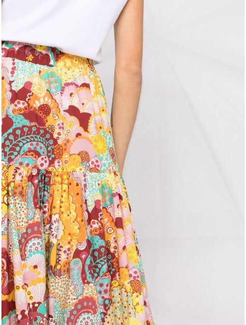 La DoubleJ abstract-print tiered skirt