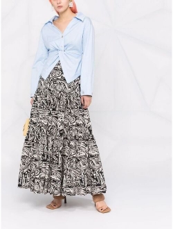 abstract-print tiered skirt