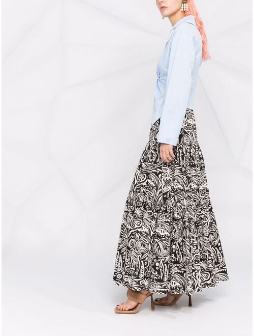 La DoubleJ abstract-print tiered skirt