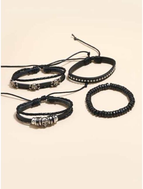 Shein 4pcs Men PU Leather Bracelet