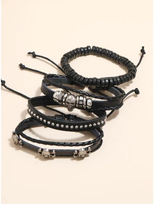 Shein 4pcs Men PU Leather Bracelet