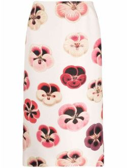 pansy floral-print pencil skirt