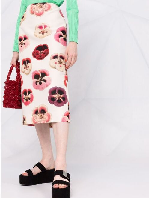 La DoubleJ pansy floral-print pencil skirt
