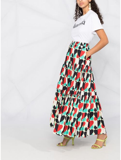 La DoubleJ Big geometric-print tiered skirt