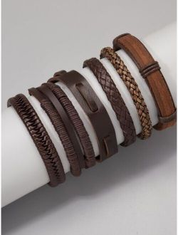6pcs Men PU Leather Bracelet