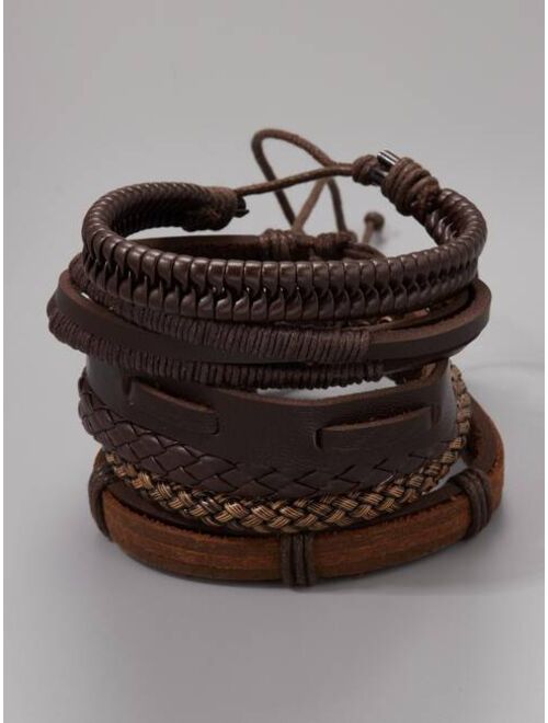 Shein 6pcs Men PU Leather Bracelet