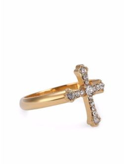 crystal-embellished cross ring