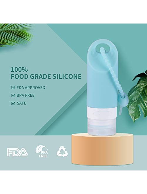 Portable Silicone Travel Bottles Set with Keychain - YIIMER 2oz Empty Hand Sanitizer Bottles Containers, Leak-proof Refillable TSA Approved Travel Size Bottles for Toilet