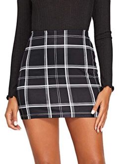 Women's Stretchy Gingham Plaid Bodycon Mini Skirt