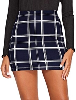 Women's Stretchy Gingham Plaid Bodycon Mini Skirt